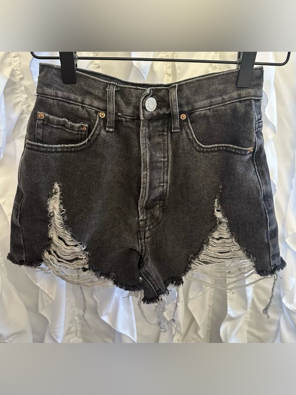 PacSun Black High Waisted Ripped Denim Shorts Women’s Size 23